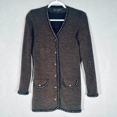 Vintage Betsey Johnson Sweater Blazer Womens M Brown Knit Gold Button Academic - Image 1 of 4