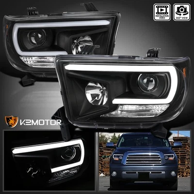 Black Fits 2007-2013 Toyota Tundra 08-17 Sequoia LED Tube Projector Headlights Foto 1 de 4