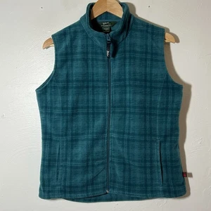 Woolrich Atlantic Hunt Green Plaid Fleece Vest Sz Medium Pockets Full Zip - Picture 1 of 4