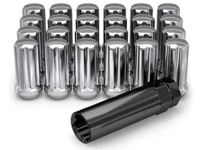 24 Pack M12x1.75 Duplex 7 Spline Lug Nuts W/ Key for Aftermarket Wheels Chrome - Picture 1 of 4
