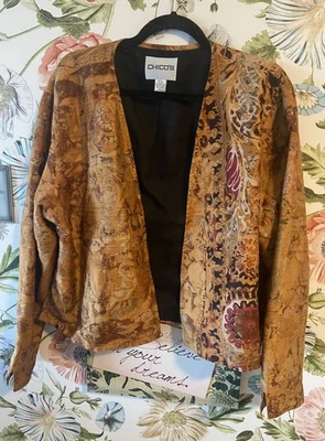 Chaqueta Camisa Vintage Chico’s 100% Seda Talla 3 Diseño Paisley Arte para Usar  Foto 1 de 4