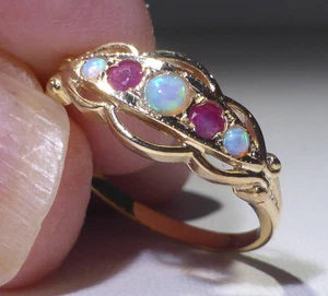 9ct Gold Ruby Opal Ring UK Hallmark Size O Gift Boxed - Picture 1 of 22