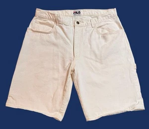 Rare VTG 90's Fila Embroidered White 100% Cotton Denim Carpenter Shorts Size 38 - Picture 1 of 6