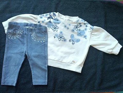 Completo Mayoral neonata 6 mesi primaverile pantacollant Felpa fiori bianco 68Cm - Imagen 1 de 4