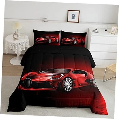 Sports Car Comforter Race Car Comforter Set for Kids Boys Girls Full Red - Image 1 of 4