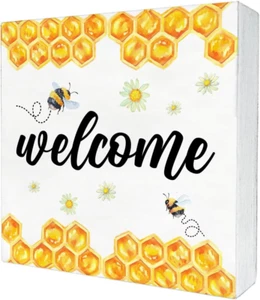 Welcome Decor Honeycomb Spring Decorations Rustic Summer Wood Sign for Home Porc - Picture 1 of 6