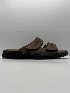 Hush Puppies Sandals Slider Brown Shoes Slip On Leather Hook & Loop Adjustable 9 - Picture 1 of 13