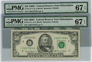 Fr. 2117-C $50 1969C Federal Reserve Note 2 Consecutive #DC-2645 67 EPQ PMG - Picture 1 of 2