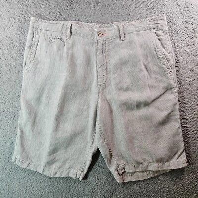 Tommy Bahama Pantalones Cortos Relax Hombre 40 x 11 100% Lino Gris Blanco Rayas Foto 1 de 4