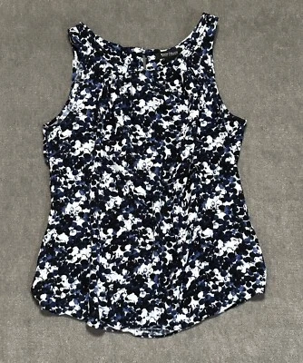 WHBM 衬衫女式中号蓝色白色波点褶领衬衫背心 — 第 1/4 张图片