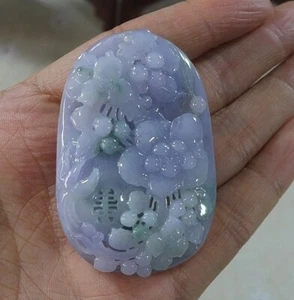 Cert'd Natural A Icy Lavender Green Jadeite Jade Hollow Bird Flower Pendant 4606 - Picture 1 of 8