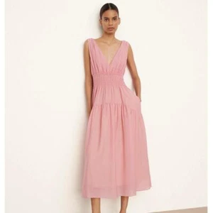 VINCE Smocked V-Neck Maxi Dress Barbie Pink {K40} - Picture 1 of 5