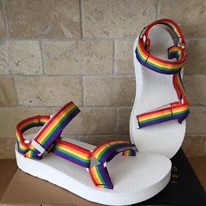 TEVA RAINBOW PRIDE WHITE MIDFORM PLATFORM UNIVERSAL STRAPPY SANDAL SIZE 7 WOMEN - Picture 1 of 5