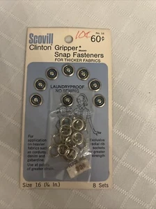 Scovill Clinton Gripper Snap Fasteners Size 16 7/16" Set Of 8 New On Card VTG - Picture 1 of 7
