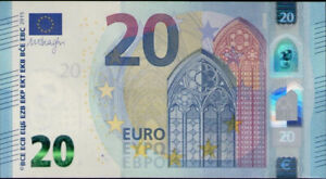 20 EURO cir Banknote. single 20 Euros bill. European Union circulated 20  note