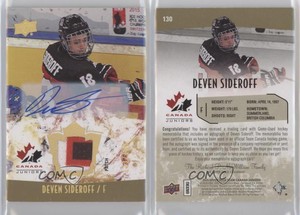 2015 Team Canada Juniors Jersey Gold Spectrum /199 Deven Sideroff Patch Auto