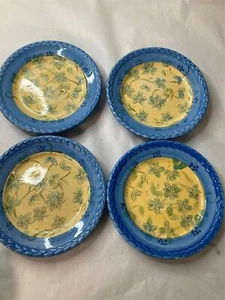 4) TABLETOPS GALLERY EMILIA SALAD PLATES BLUE FLORAL VGC - Picture 1 of 5