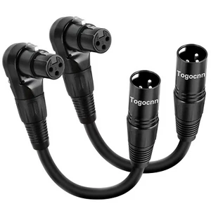 Paquete de 2 adaptadores de cable de extensión de micrófono XLR 0,6 pies 90 grados XLR hembra a - Imagen 1 de 6