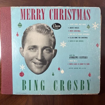Bing Crosby Merry Christmas Vinyl LP 78 Record COVER 1945 Decca A-550 AND 3 Disc - Image 1 of 4