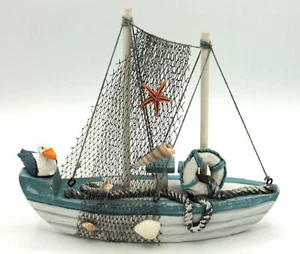 Boot aus Holz ca. 20 cm Antik-Design weiss-hellblau Kutter Schiff - Bild 1 von 5