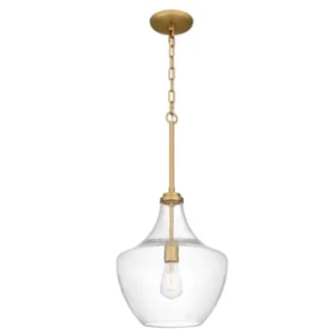 DSI LIGHTING Camlyn 1-Light Brushed Gold Shaded Pendant with Glass Shade - Picture 1 of 3