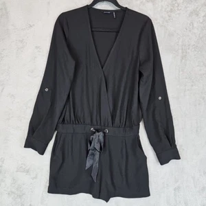 Marciano Romper Womens Size 6 Black Wrap Top Roll Tab Sleeves Shorts V-Neck - Picture 1 of 10