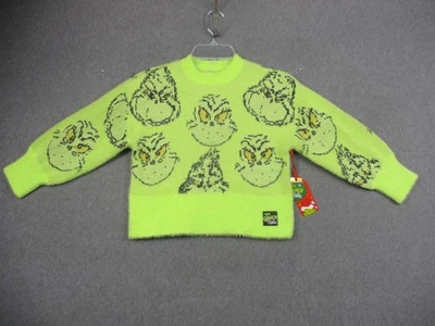 The Grinch Justice Sweater Girls XS 5/6 Green Fuzzy Christmas Pullover - Image 1 of 4