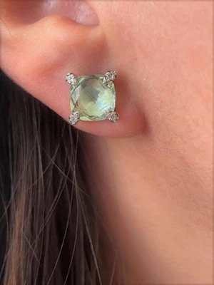 Pendientes Chatelaine 925 9MM David Yurman con Prasiolita y Diamantes Foto 1 de 4