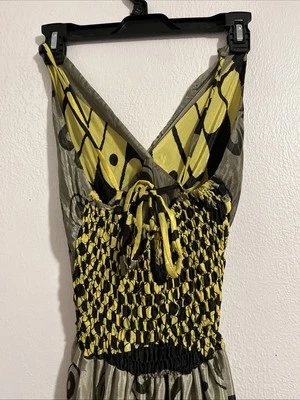 Vestido sin marca pequeñas correas para el hombro, espalda acanalada, seda -como, multicolor boho Foto 1 de 4