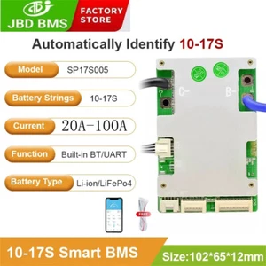BMS Same Port w/ Balance 36V 48V 60V Bluetooth JBD 10S-17S 20A-80A Li-ion Smart - Picture 1 of 29