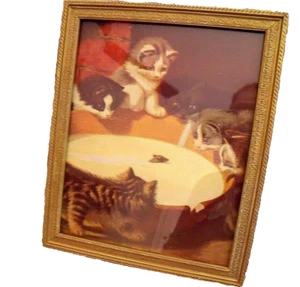 Vintage 1930er IN A BAD FIX Katzen Maus gerahmter Druck #2901 KÄTZCHEN 9" x 11" - Bild 1 von 4