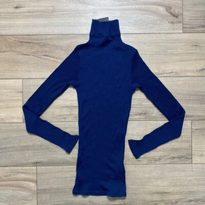 Club Monaco Womens Julie Ribbed Turtleneck Cashmere Blend Top Size XS Blue - Picture 1 of 8