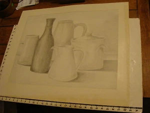 JAN STEELE, drawing: pencil: STILL LIFE: jugs, bottle - Picture 1 of 2
