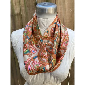 Vintage 60s PAISLEY SILK Bright INFINITY Tube Scarf - Picture 1 of 3