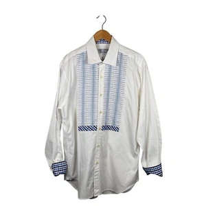 Robert Graham Tuxedo Shirt Embroidered Button Up Gingham Flip Cuff X Large White - Picture 1 of 12