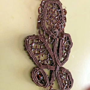 Victorian Antique Beaded Medallions Applique Brown Glass Trim-20" x abt 2 1/2" - Picture 1 of 11