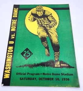 WASHINGTON @ NOTRE DAME - COLLEGE FOOTBALL PROGRAM - 1936 - RARE LOW ATTENDANCE - Picture 1 of 8