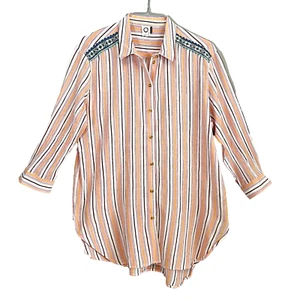 Anthropologie Akemi Kin Top Striped Button Down Shirt Beaded Trim Ethnic RN66170 - Picture 1 of 6
