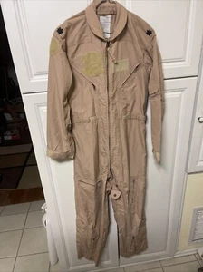 40 R US NAVY Coverall Khaki Desert CWU 27/P Flight Flyers Suit Fuzzy patches - Picture 1 of 6