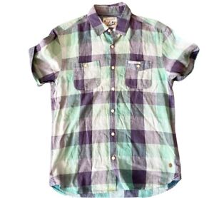 Mens SCOTCH AND SODA Size S Plaid Snap Button Short Sleeve Shirt GREEN Purple