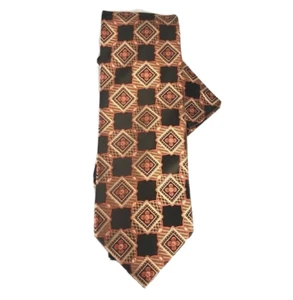 Prime Time Men's Tie & Hanky Set Brown Orange Beige Plaid & Checks Pattern 3.5" - Picture 1 of 4