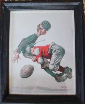 Large 1925 Norman Rockwell Picture "Tackled" Framed Foto 1 de 4