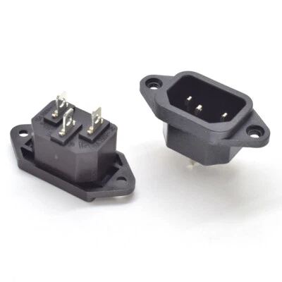 1pc C14 AC Male Connector 3 Prong with Screw Hole Black CCC/CE/UL Certification - Image 1 of 4