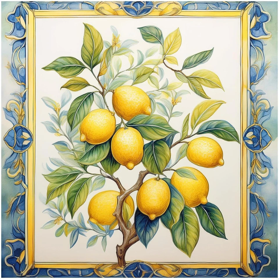 Tile Mural Lemon Tree Branch Kitchen Bathroom Wall Art Backsplash Marble Ceramic - Image 1 of 1