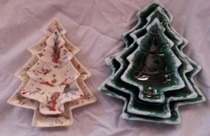 2 SETS OF VINTAGE CHRISTMAS TREE NESTING CANDY DISHES NUT SPECKLED GREEN - Picture 1 of 4