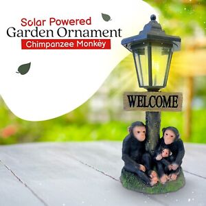 Garden Ornaments Solar Powered Animal Chimpanzee Monkey Welcome Lamp Decor Patio