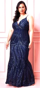 Goddiva London Sequin Long Maxi Prom Ball Gown Evening Quiz Party Dress Size 18 - Picture 1 of 8