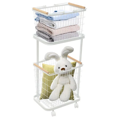 2 Tier Floor Mount Laundry Basket, Metal Laundry Basket With Wheels - Image 1 of 4