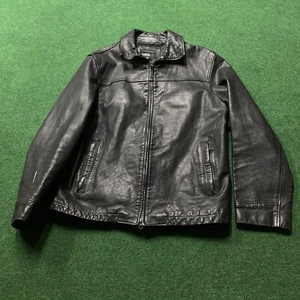 Giacca pelle pesante Banana Republic vintage uomo M nero anni 90 cappotto Harrington - Foto 1 di 9