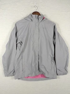 The North Face Girl’s Gray Pink Dryvent Full Zip hide able Hooded Rain Jacket XL - Picture 1 of 6